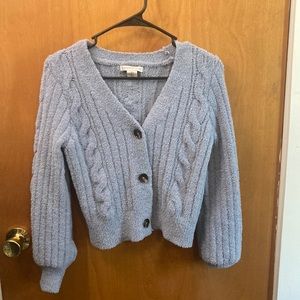 Sincerely Jules Womens Sweater Size S Small light blue fluffy fuzzy teddy button